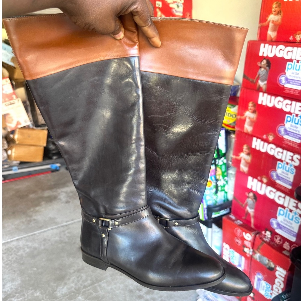Brooks Brothers Two Tone Women's Tall Leather Riding Boots Size 6.5 Brown Cognac - Picture 13 of 13